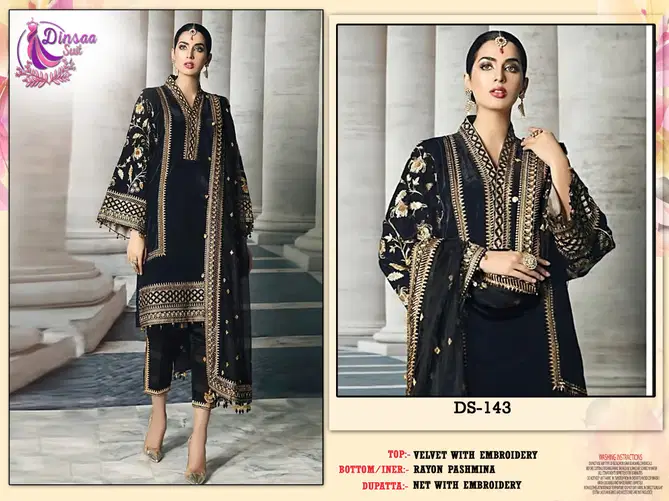 143 Dinsaa Suits Heavy Velvet Pakistani Suits Catalog